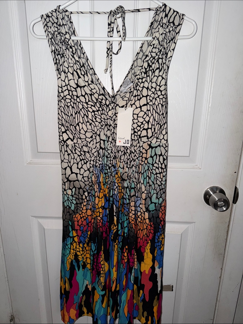 Sami & Jo Black and Cream Mosaic Print Maxi Dress with Multicolor Accents